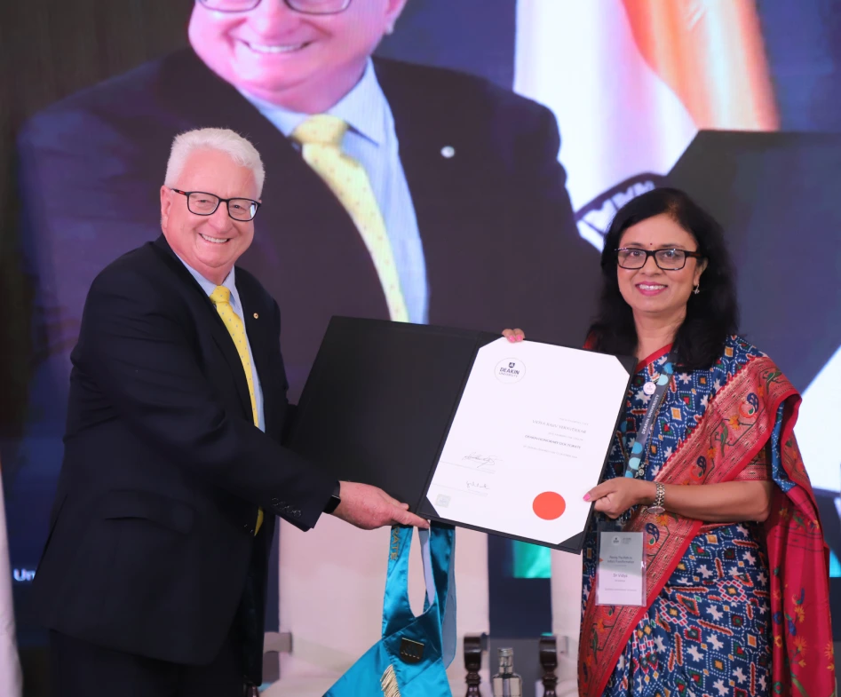 Deakin University, Australia, has honored Dr. Vidya Yeravdekar, Pro Chancellor of Symbiosis International (Deemed University) with an Honorary Doctorate.